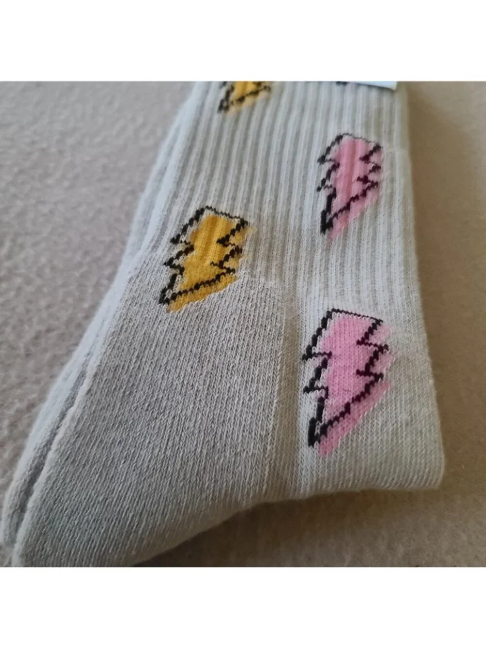 2 Pairs Urban Outfitters Crew Socks OS Unisex Lightning Bolt + Order Chaos NEW
